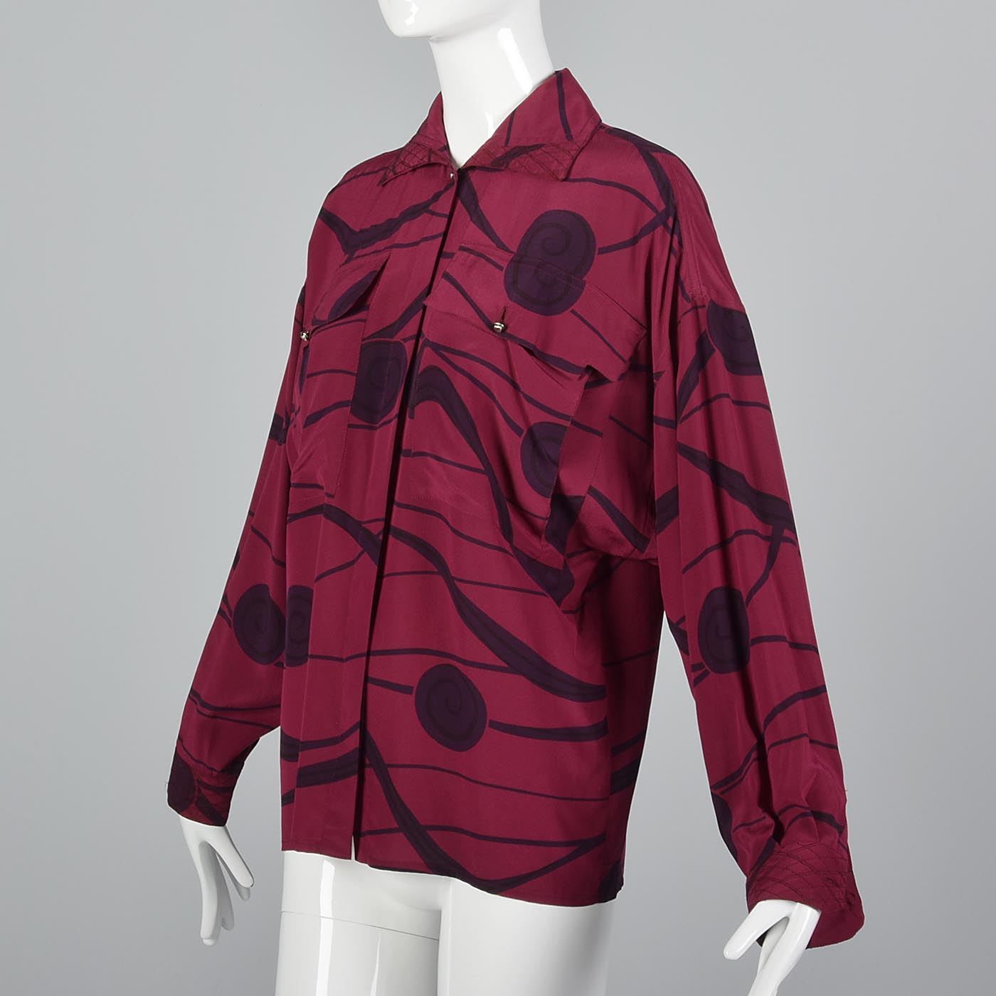 1980s Gianni Versace Purple Silk Blouse