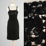 1950s Black Silk Dress with Illusion Bust