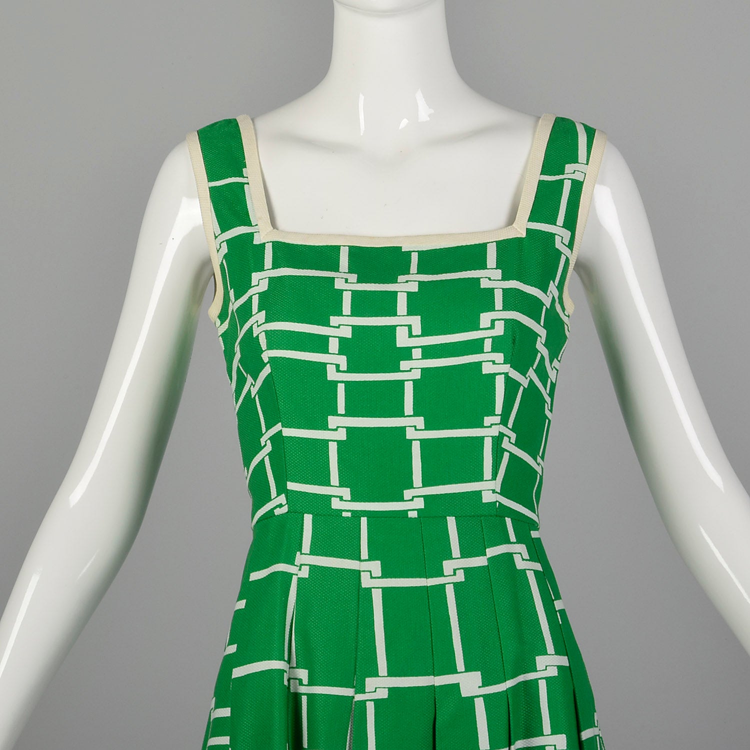 Small Malcolm Star 1960s Green and White Dress