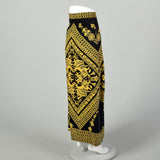 XXS 1970s Mr. Dino Velveteen Skirt Gold Black Print Maxi