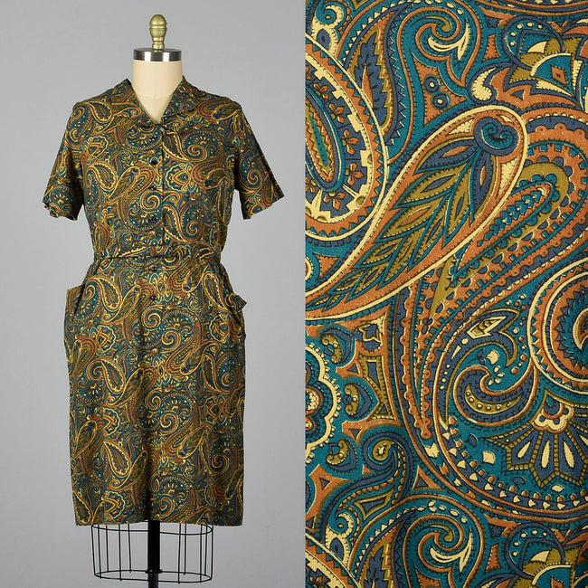 1950s Cotton Day Dress in Paisley Print