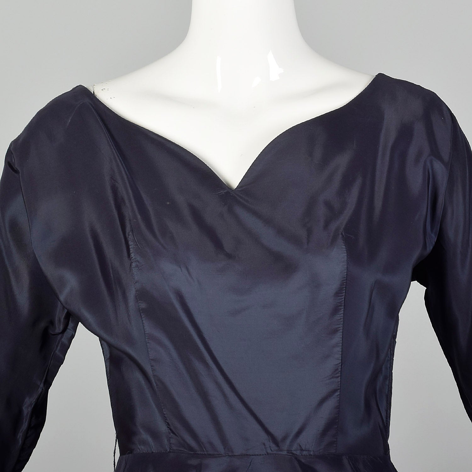 XS 1950s Navy Blue Taffeta Dress with Tartan Underskirt