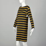 Small 1960s Goldworm Mod Striped Dress Long Sleeve Gray Yellow Knit