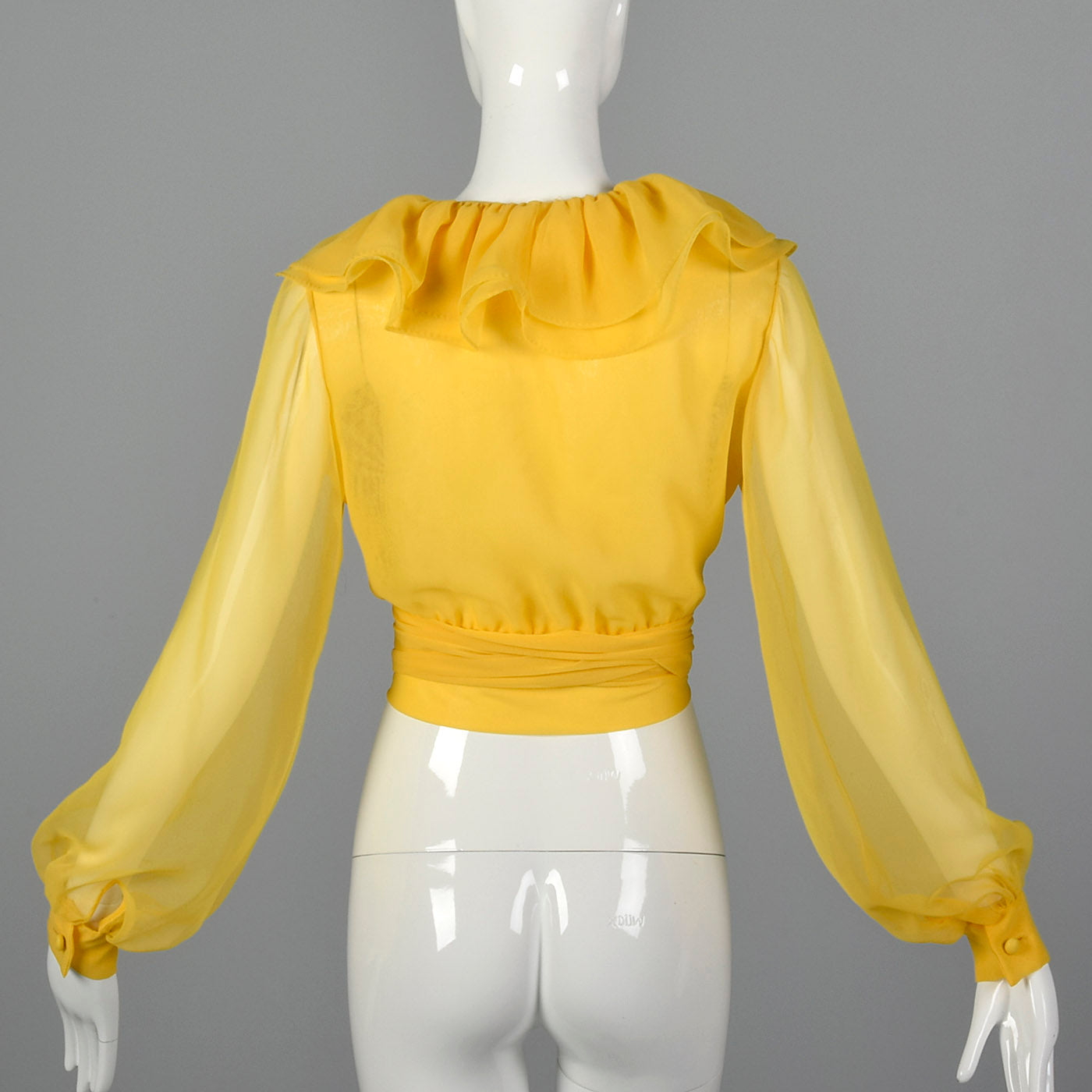 1970s Elegant Sheer Yellow Wrap Blouse