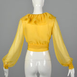1970s Elegant Sheer Yellow Wrap Blouse