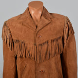 1970s Mens Brown Leather Bohemian Jacket with Fringe Trim