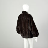 Large 1980s Coat Blackgama Real Mink Fur Oversized Zip Front Bomber Jacket Winter