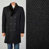 Large 1970s Coat Charcoal Black Faux Fur Double Breasted Winter