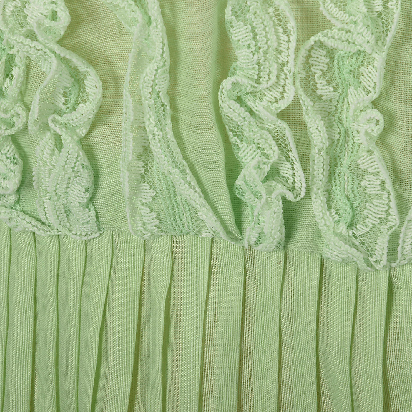1950s Sheer Green Dress with Ruffle Bodice