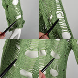 S/M 1990s Open Weave Crochet Fringe Top Plum and Green