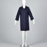 1960s Navy Blue Coat with Ribbon Stripe Taffeta Lining