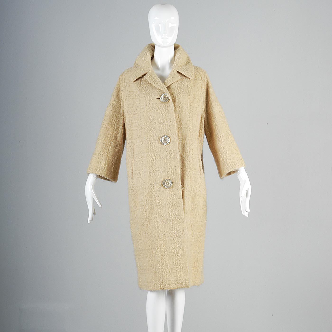 1960s Cream Boucle Tweed Car Coat
