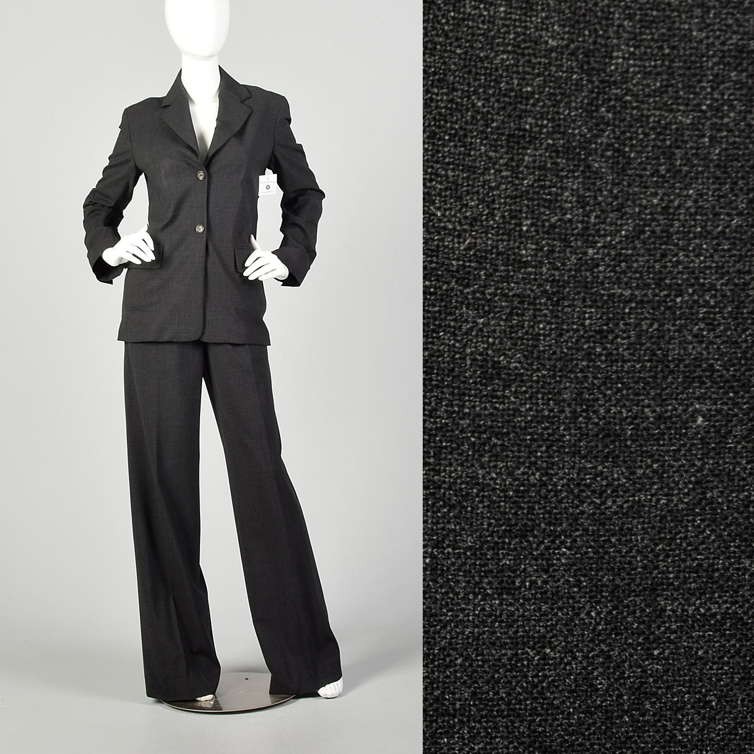 Small 1990s Celine Pant Suit Charcoal Gray Business Wear To Work Extra Long Pants