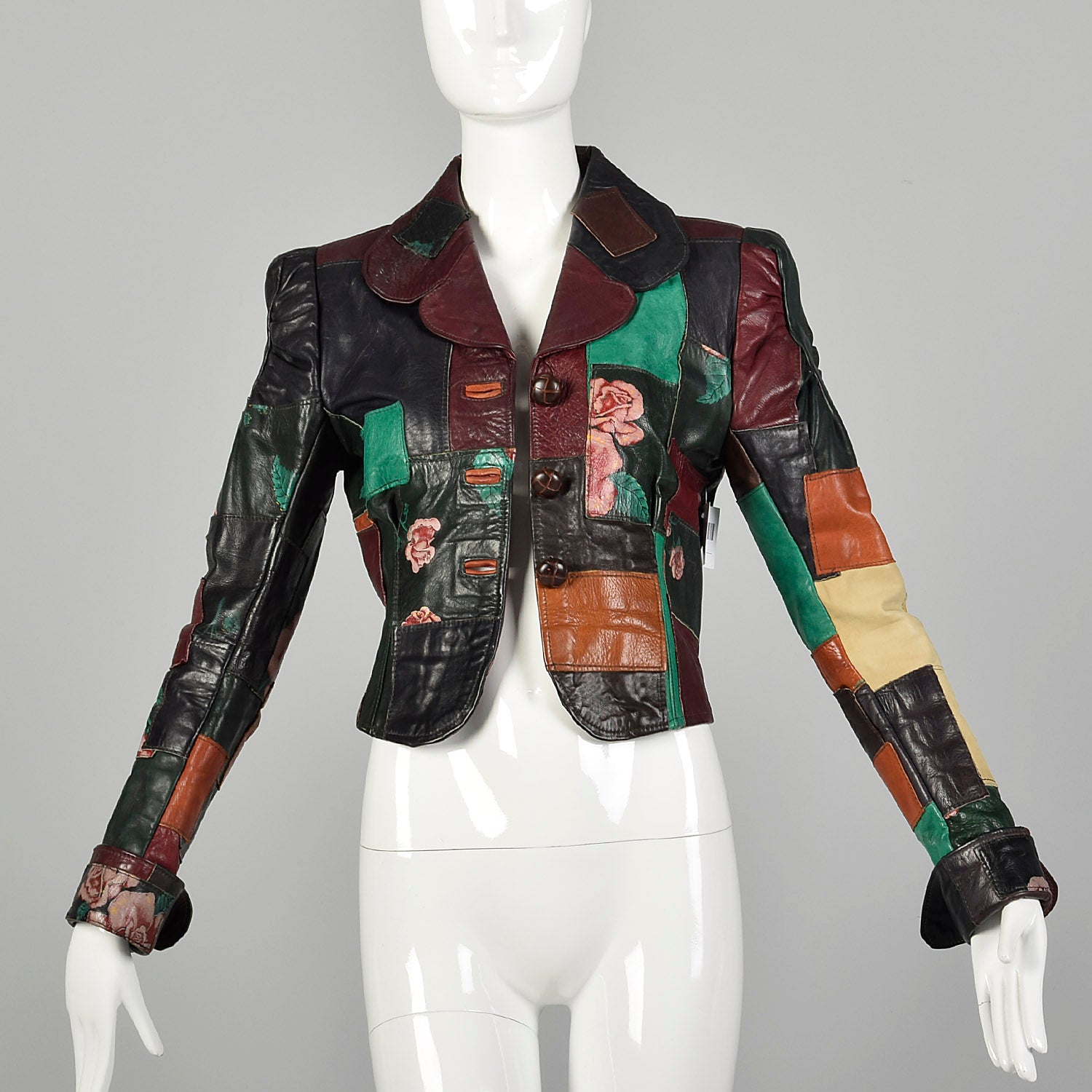 XXS 1970s Gandalf Patchwork Leather Jacket Boho Outerwear