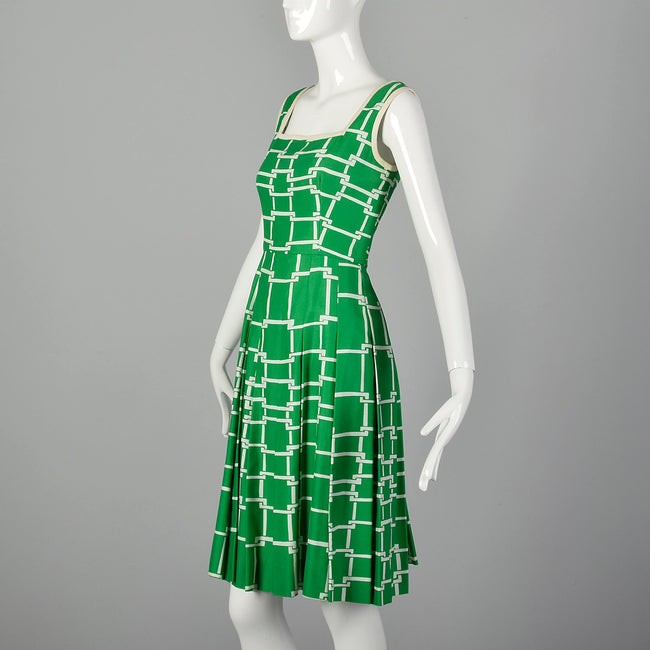 Small Malcolm Star 1960s Green and White Dress