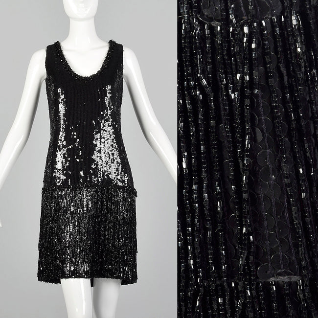 Small 1980s Black Sequin Shift Dress