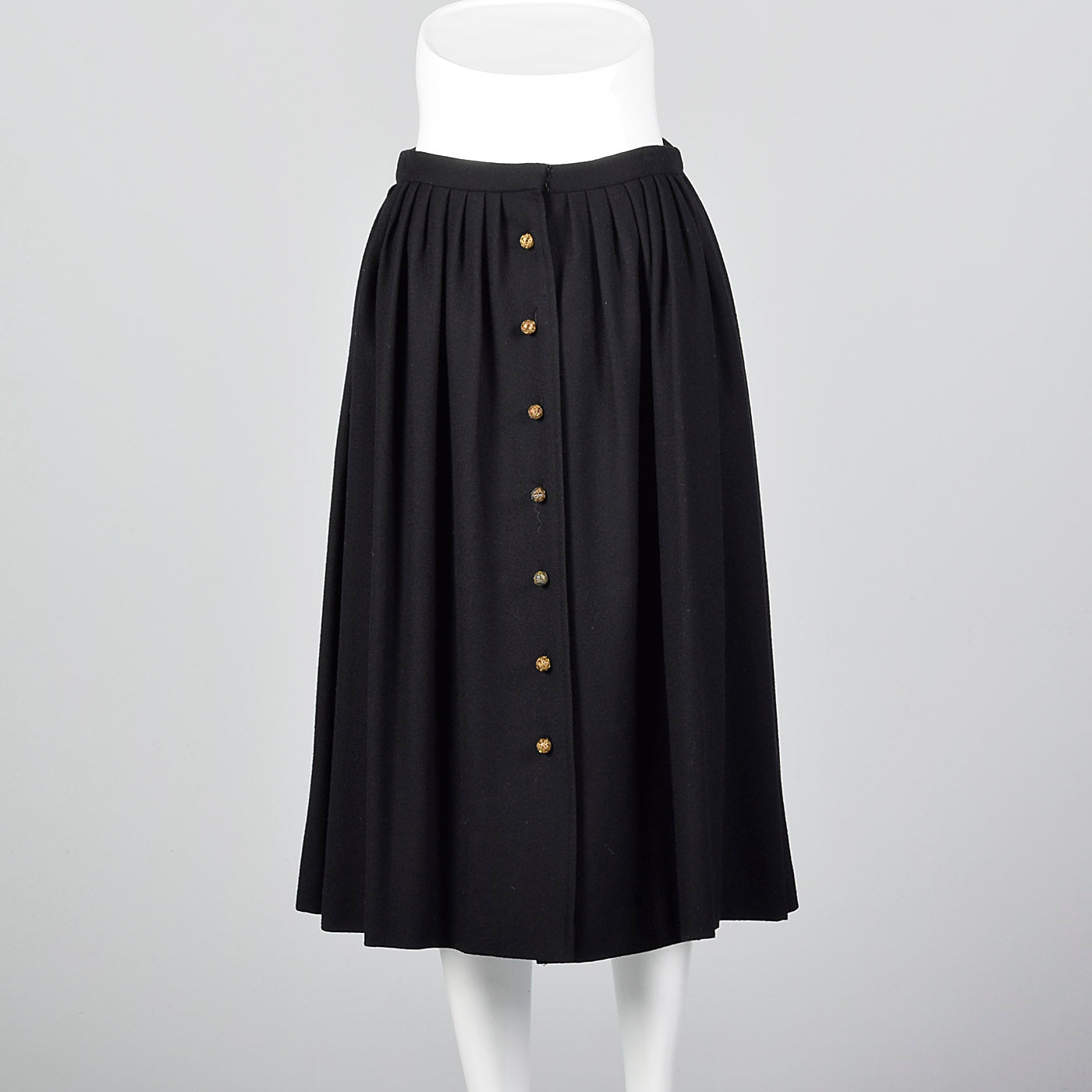1970s Chloe Timeless  Black Wool Skirt with Gold Buttons, Karl Lagerfeld era