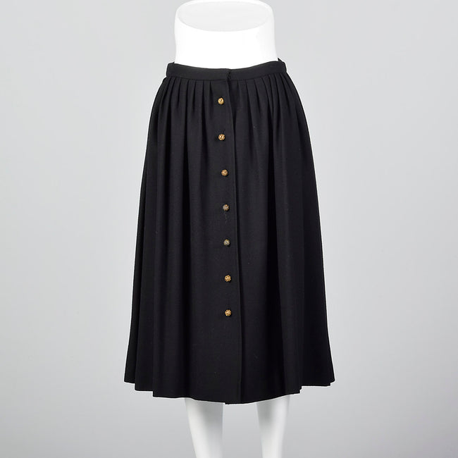 1970s Chloe Timeless  Black Wool Skirt with Gold Buttons, Karl Lagerfeld era