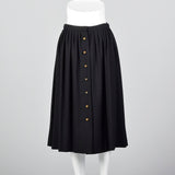 1970s Chloe Timeless  Black Wool Skirt with Gold Buttons, Karl Lagerfeld era
