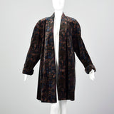 1980s Black Cotton Velvet Swing Coat