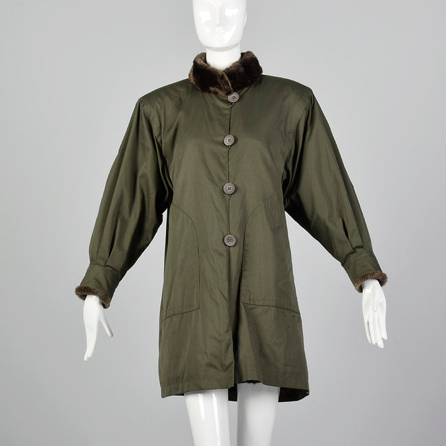 1980s Yves Saint Laurent Fourrures Olive Green Coat