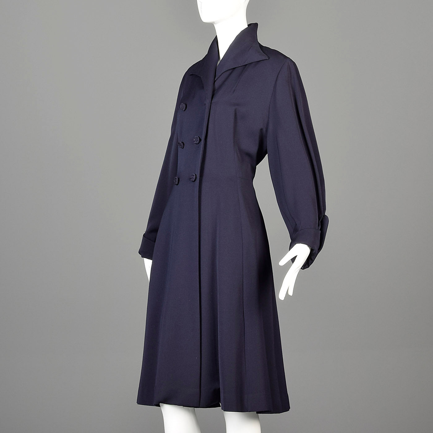 1950s Blue Gabardine Hourglass Princess Coat with Full Sleeves