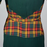 1930s Green Dress with Colorful Plaid Trim