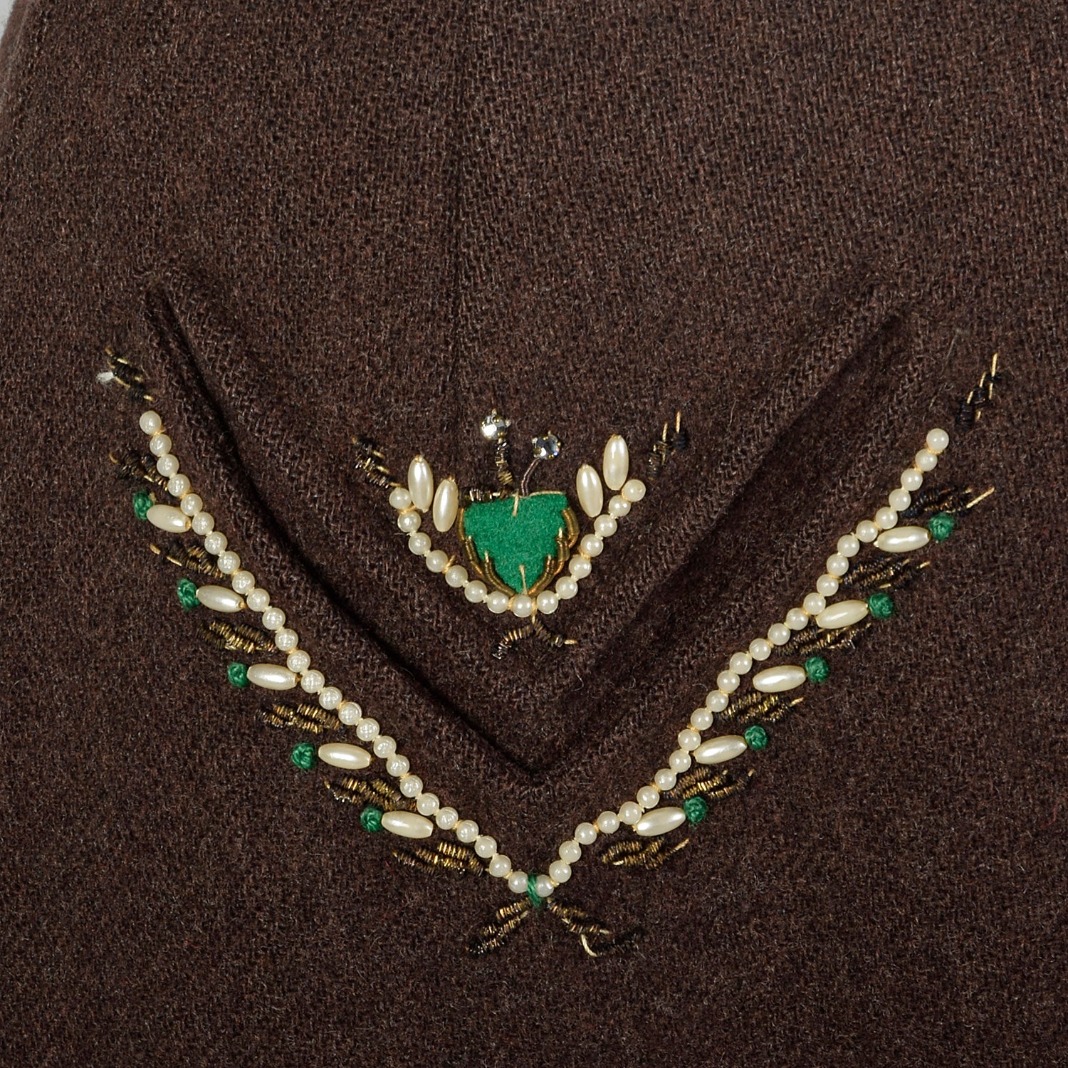 Medium 1950s Brown Wool Skirt With Decorative Beading