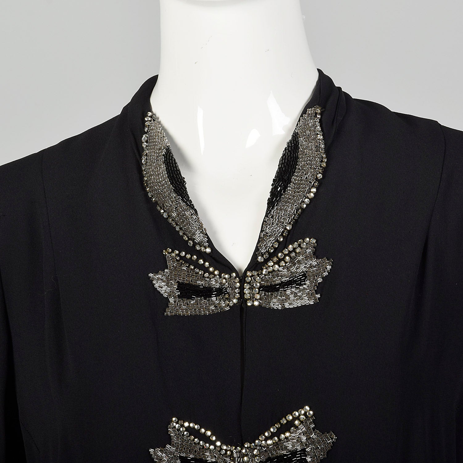 Large 1950s Black Top Rayon Beaded