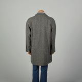 Large 1980s Car Coat Grey Wool Herringbone Tweed Winter Outerwear