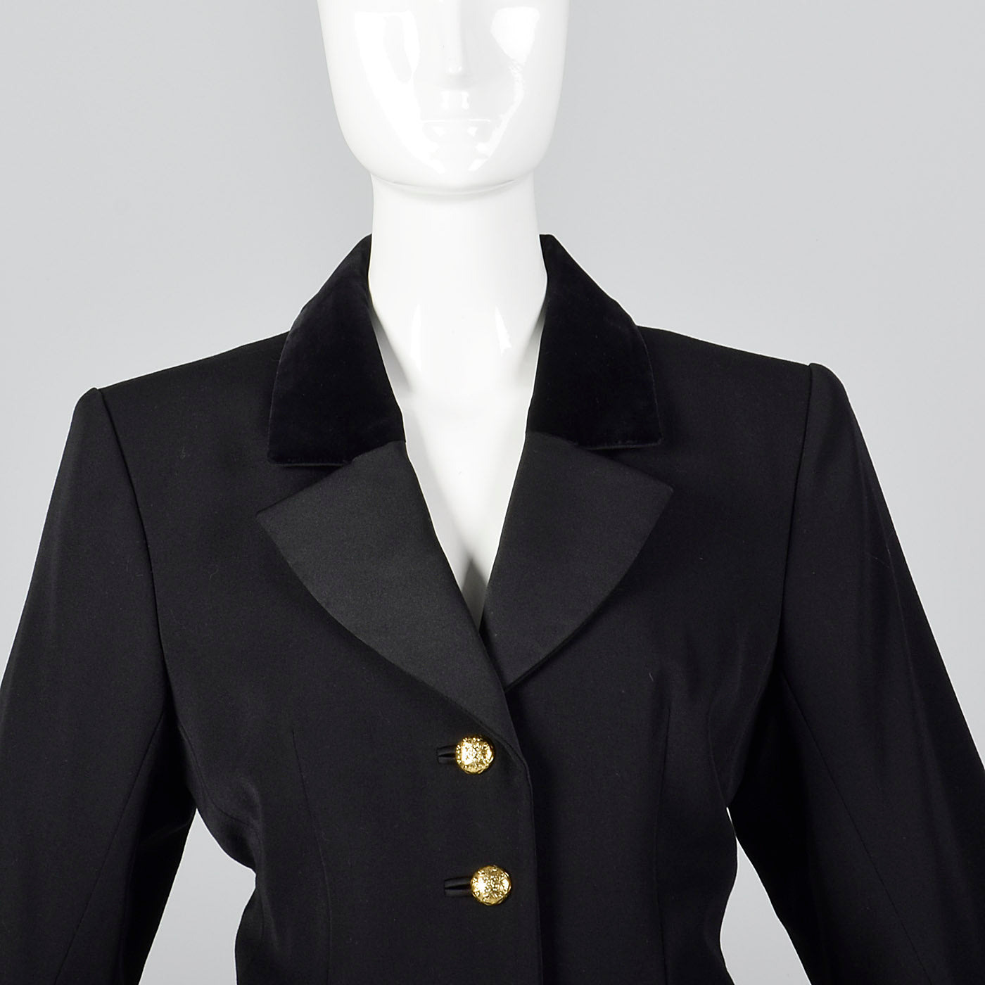 Yves Saint Laurent Rive Gauche Black Skirt Suit with Velvet Trim