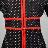 Medium 1970s Dress Jacket Ensemble Pussy Bow Red Black Ivory Knit Set