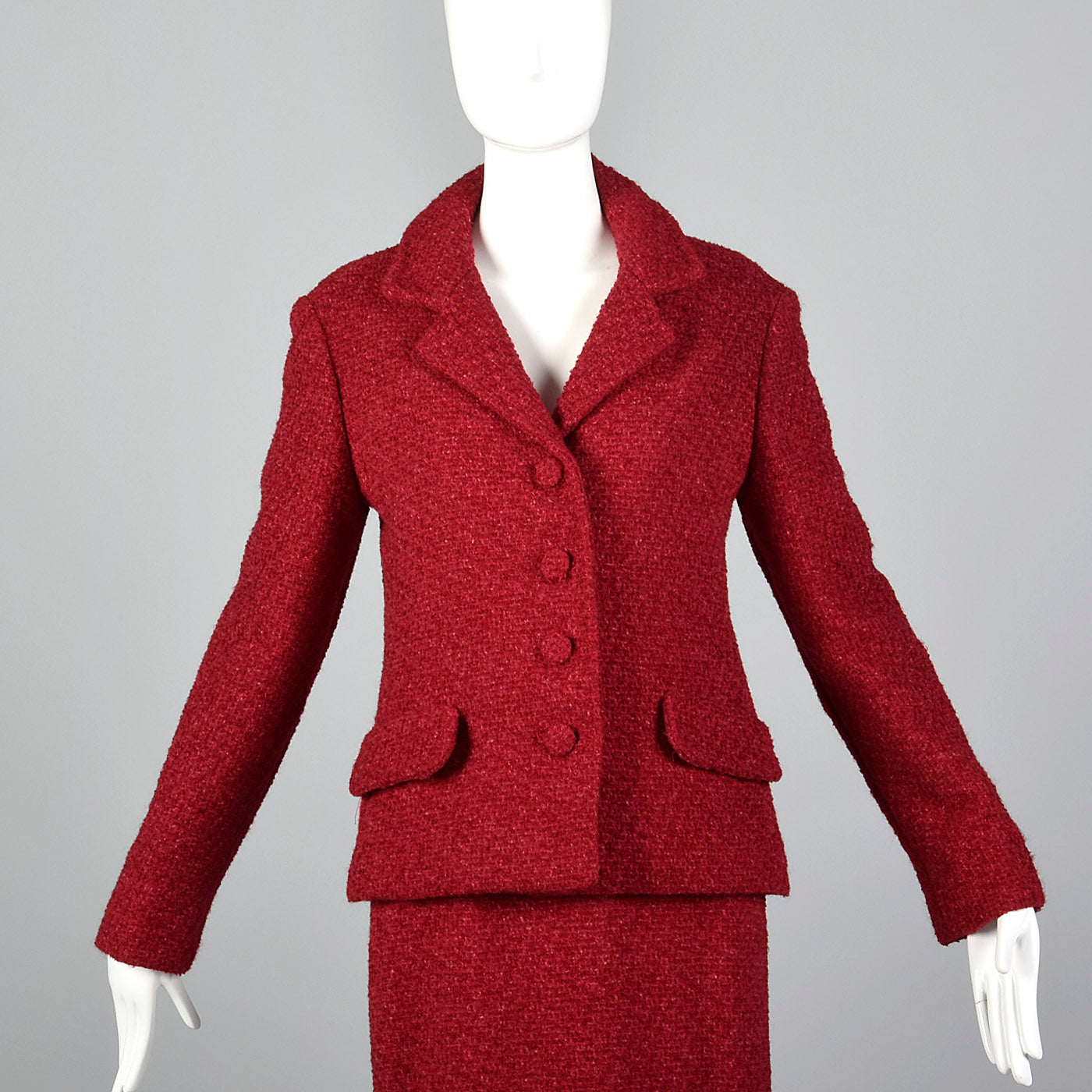 1960s Red Boucle Wool Skirt Suit