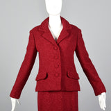 1960s Red Boucle Wool Skirt Suit