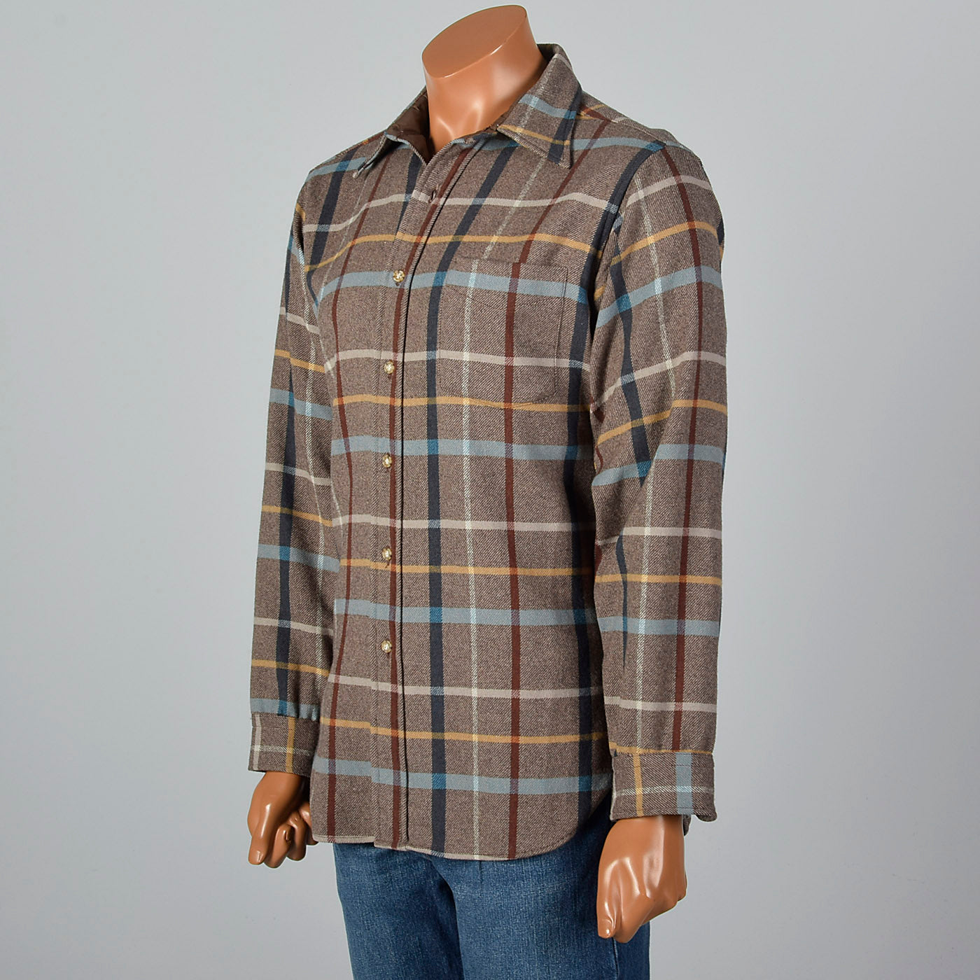 1960s Mens Pendleton Brown Plaid Shirt
