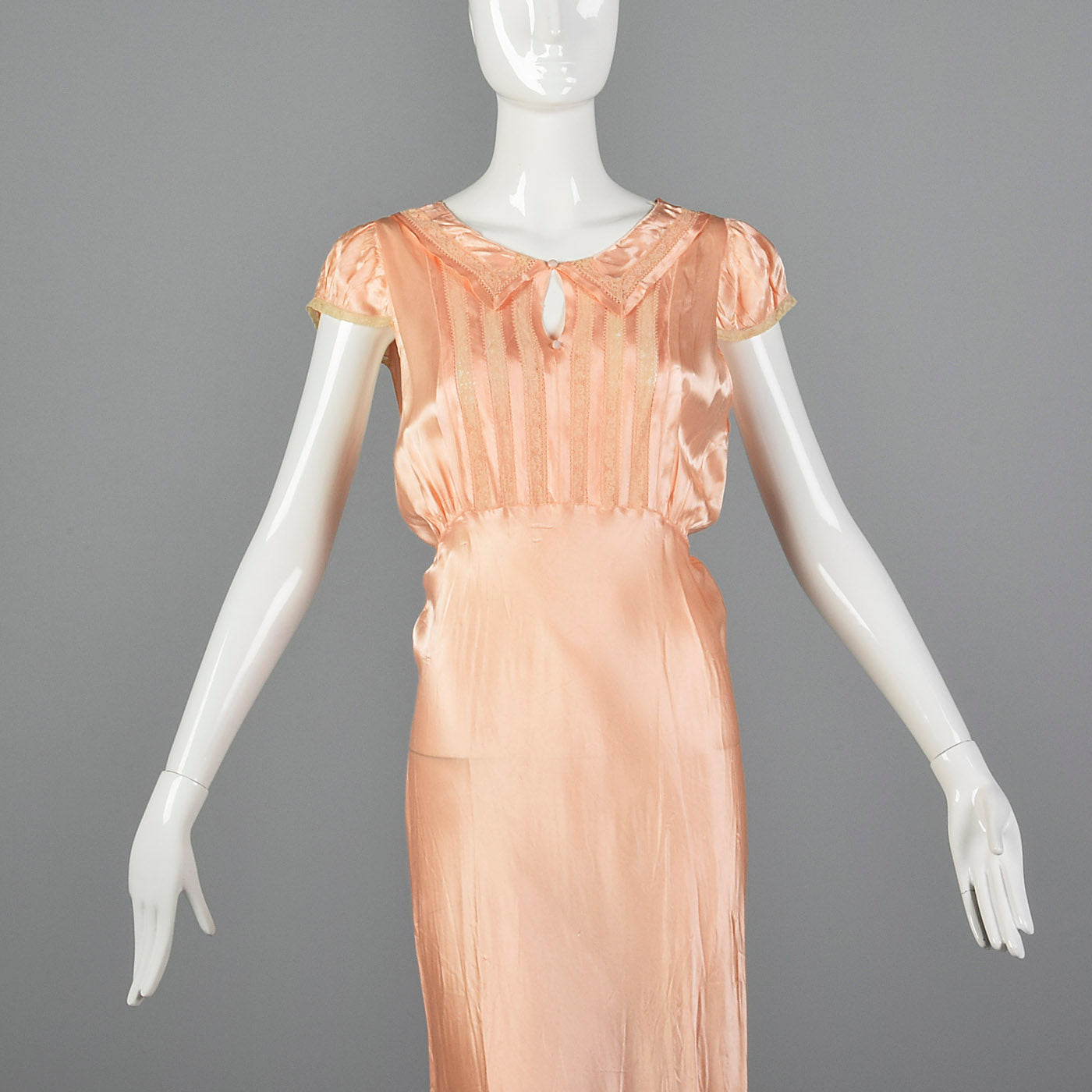1930s Pink Satin Nightgown with Keyhole Bust