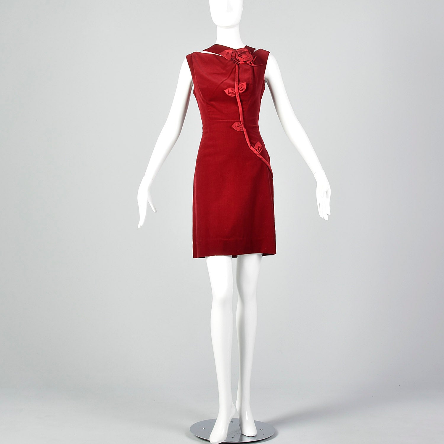 1960s Red Velvet Dress with Asymmetrical Neckline