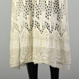 XS 1910s Cotton Lace Dress Pom Pom Fringe Cotton Lace Gauze