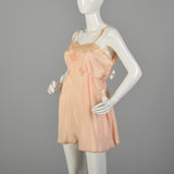 XL 1920s Step In Pink Silk Slip with Tieback Waist