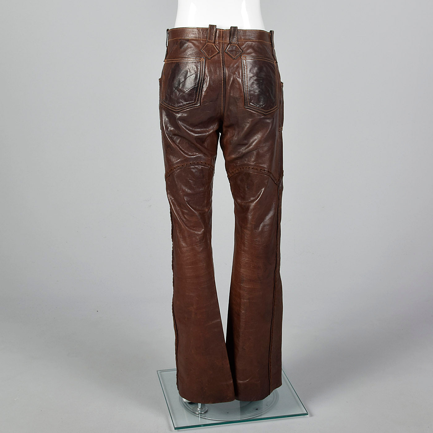 1970s Brown Leather Pants with Antler Buttons