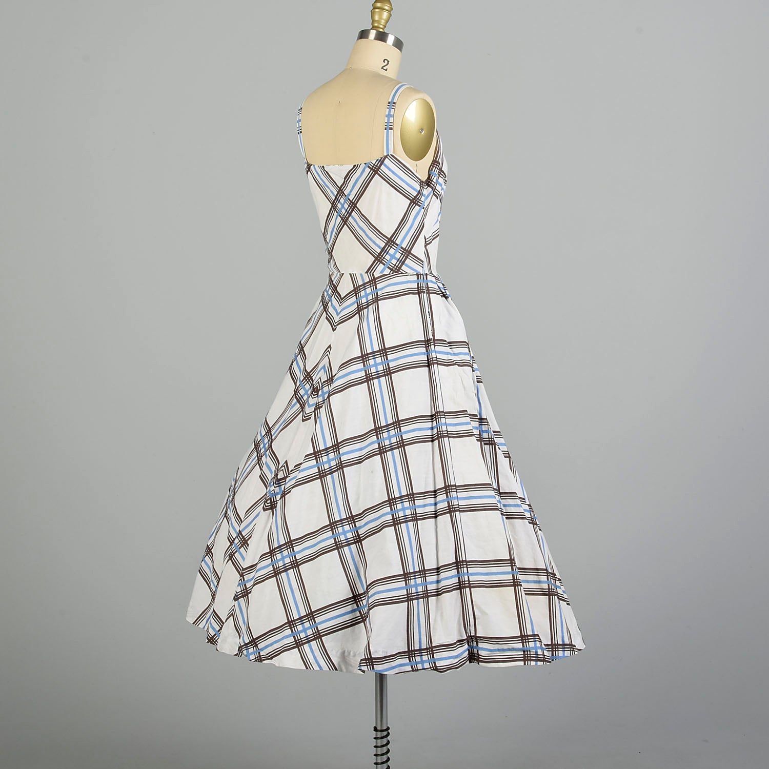 Medium 1950s Day Dress Blue Plaid Casual Cotton Summer Sleeveless Sundress