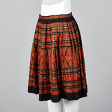 1950s Pleated Black Skirt with Red and Metallic Embroidery