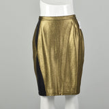Medium 1990s Gianni Versace Pencil Skirt Metallic Gold Black Embellishments