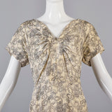 1940s Silk Dress with Velvet Faux Lace Back