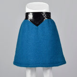1960s Pierre Cardin Space Age Mod Blue Mohair and Black Vinyl Mini Skirt
