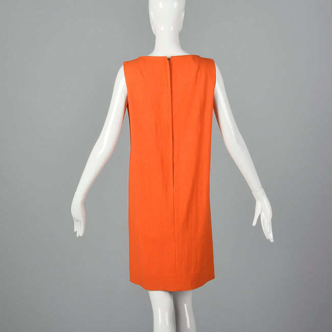1960s Orange Shift Dress with Sunflower Applique