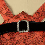 XXL 1950s Dress Short Sleeve Volup Orange Cocktail Autumn Black Floral Lace Print