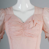 1940s Old Hollywood Pink Sheer Chiffon Dress