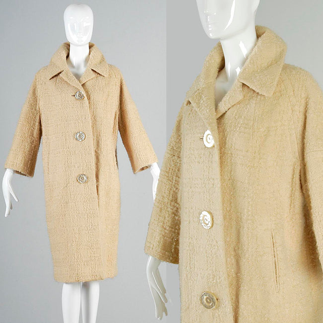 1960s Cream Boucle Tweed Car Coat