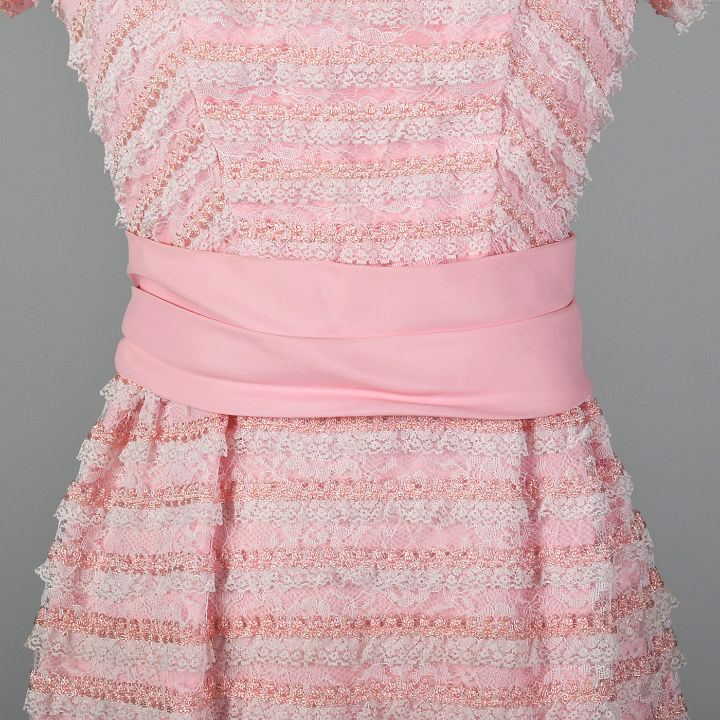 1960s Pink and White Lace Pencil Dress